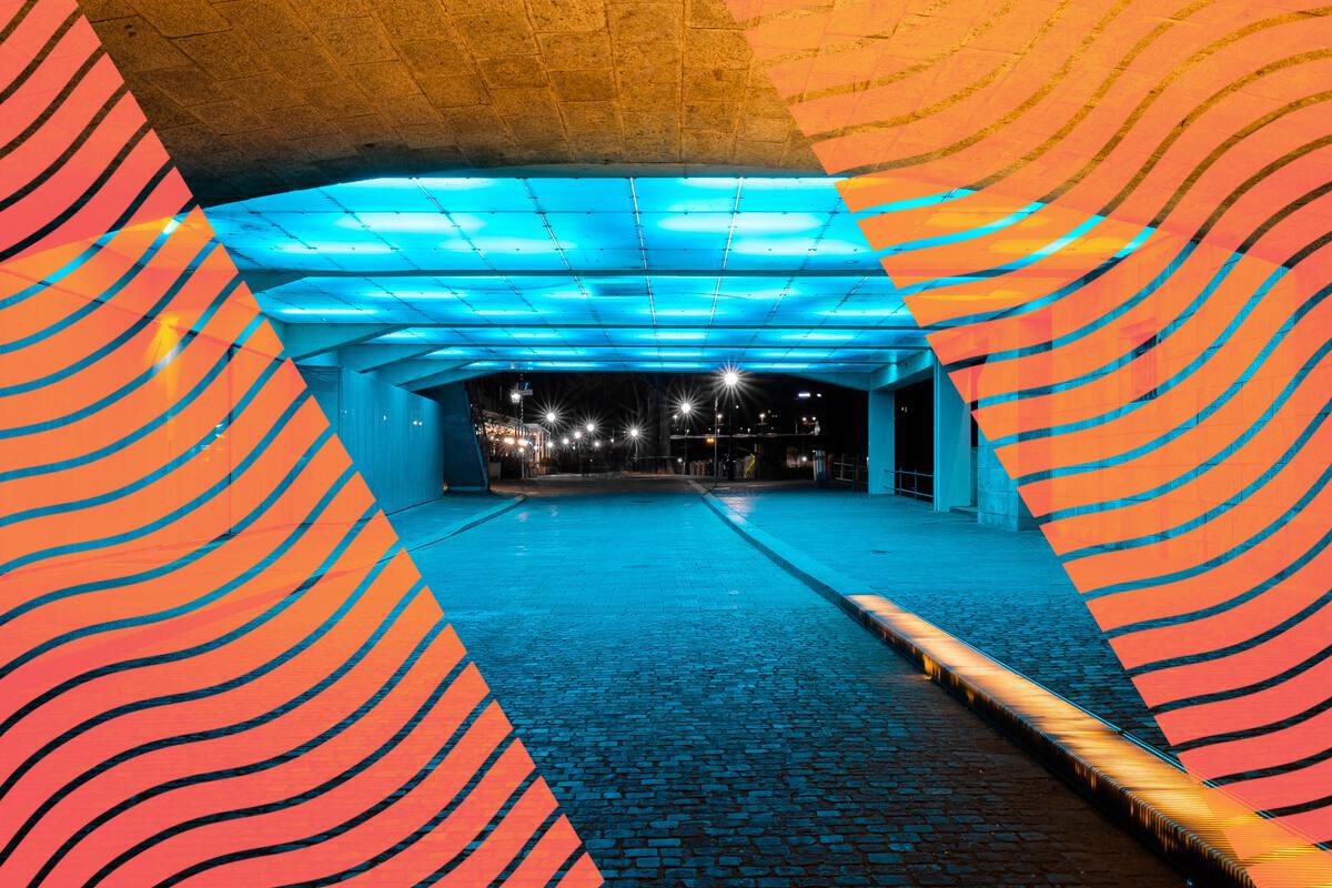 A well lit road tunnel