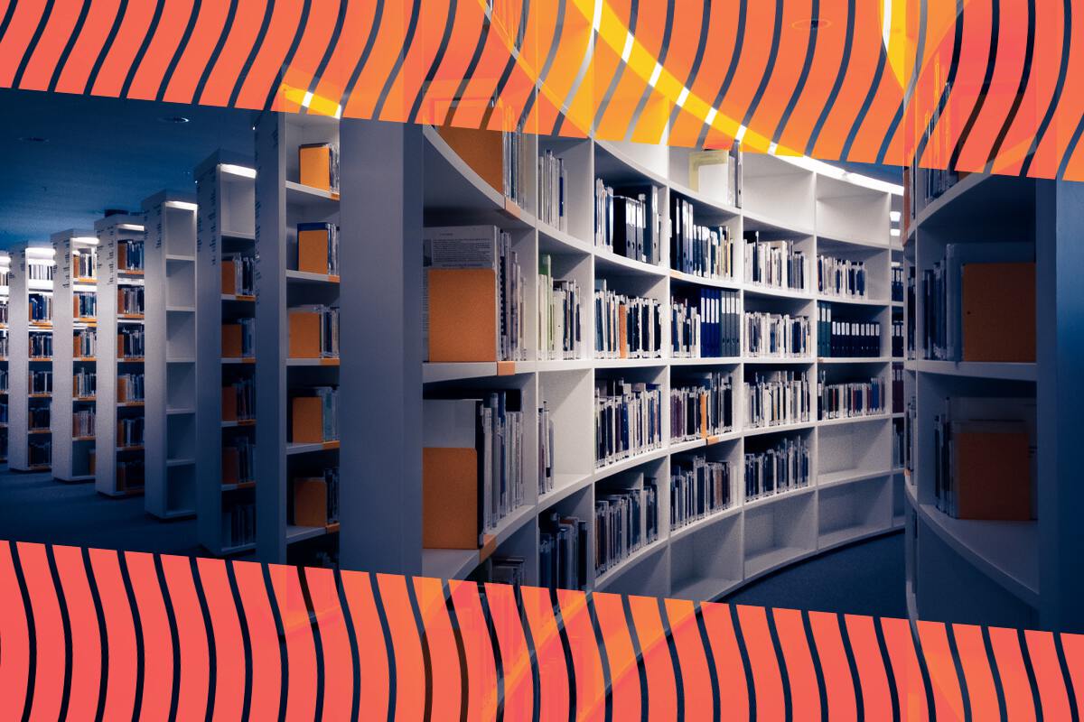 book shelves in a library