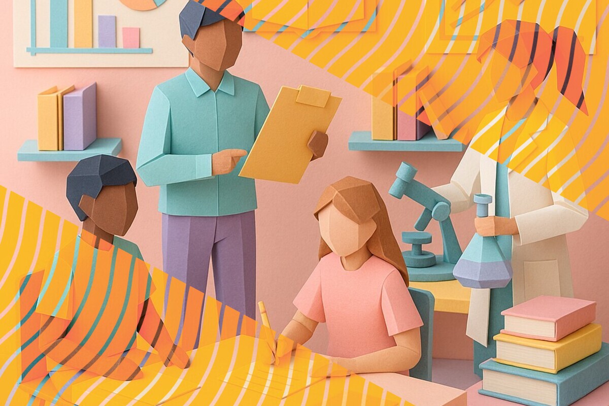 Abstract illustration representing diverse student voices and survey response patterns