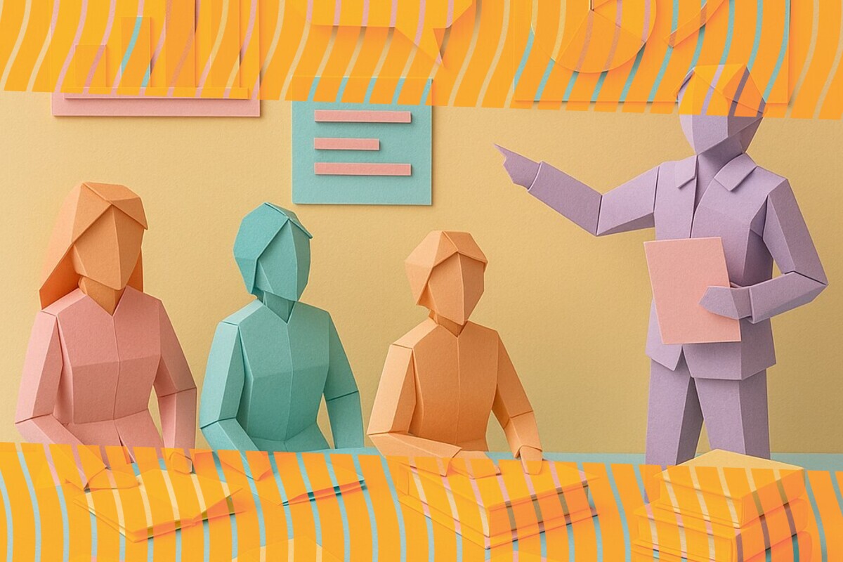 Abstract illustration representing students completing teaching evaluations and the incentives and messages that shape participation