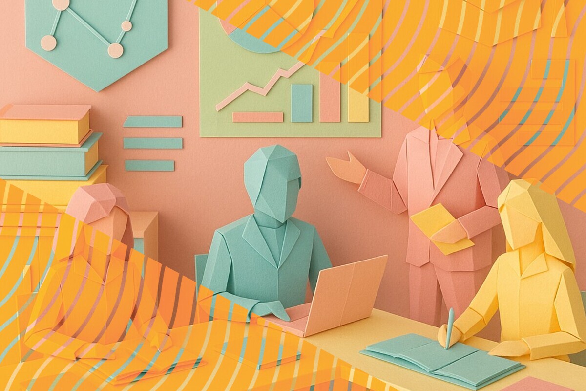 Abstract illustration comparing Generative AI and teacher feedback in higher education