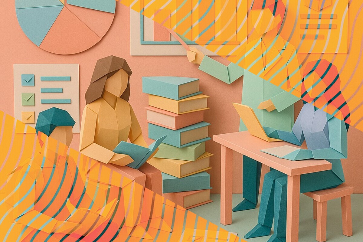 Abstract illustration of a university survey dashboard connected to career pathways