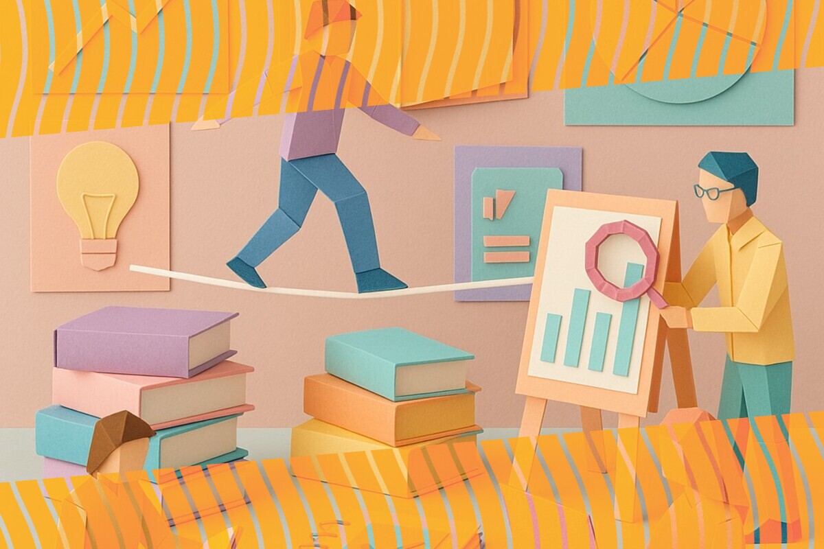 Abstract illustration representing students and staff weighing digital assessment priorities