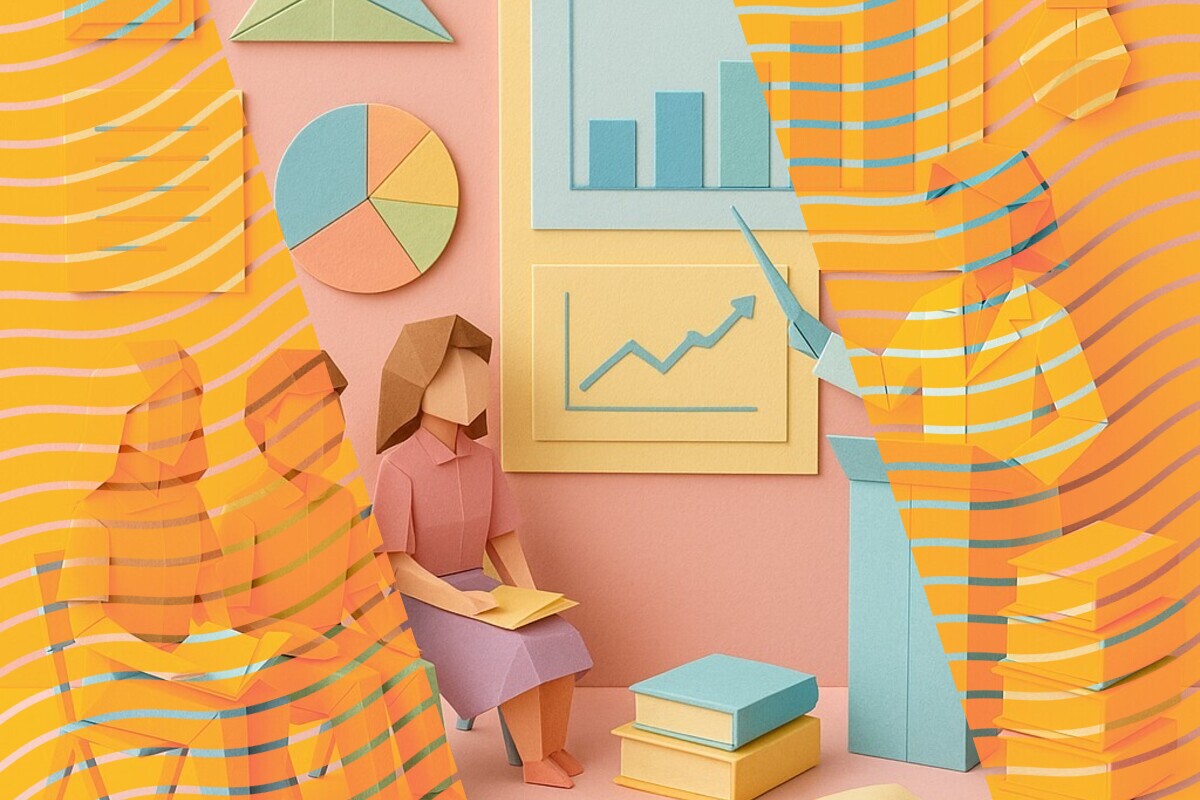 Abstract illustration representing benchmarking, survey evidence, and quality improvement in higher education