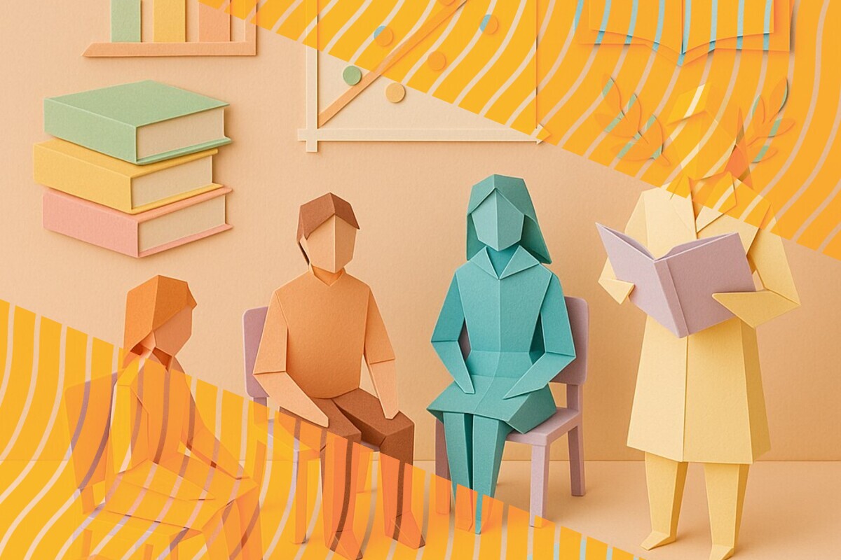 Abstract illustration representing university scale, student support, and survey satisfaction in higher education