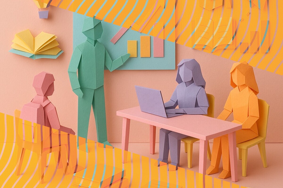 Abstract illustration representing post-pandemic student engagement, flexibility, and belonging in higher education