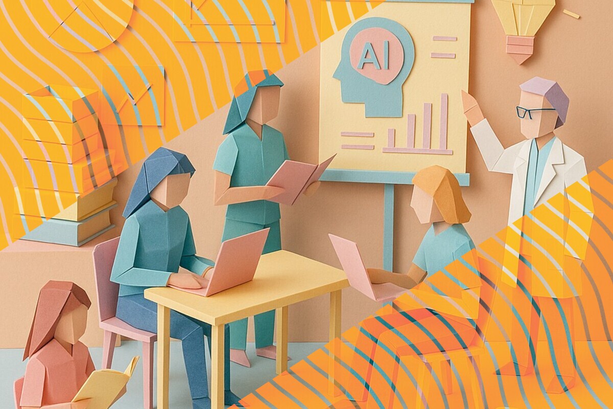 Abstract illustration representing students using Generative AI for private, immediate assessment support in higher education
