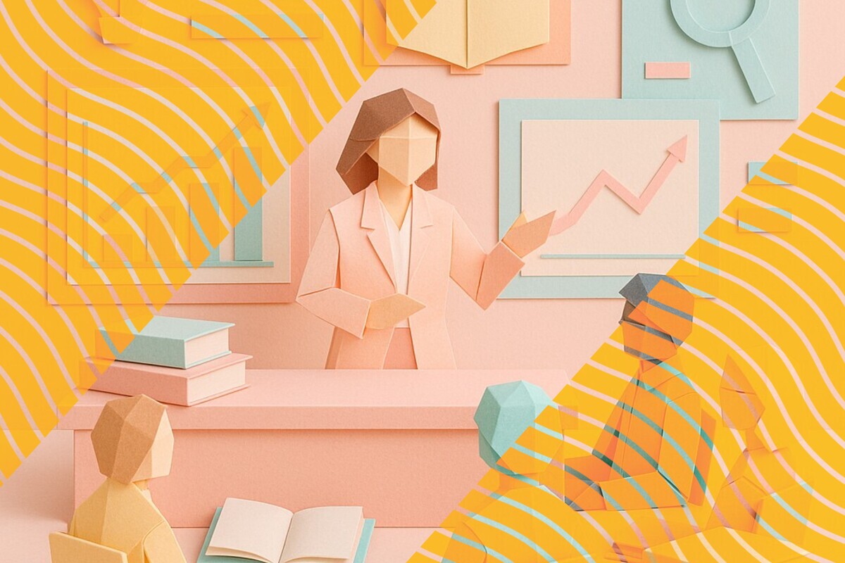 Abstract illustration representing lecturer-student rapport, pedagogical skill, and Generative AI use in higher education