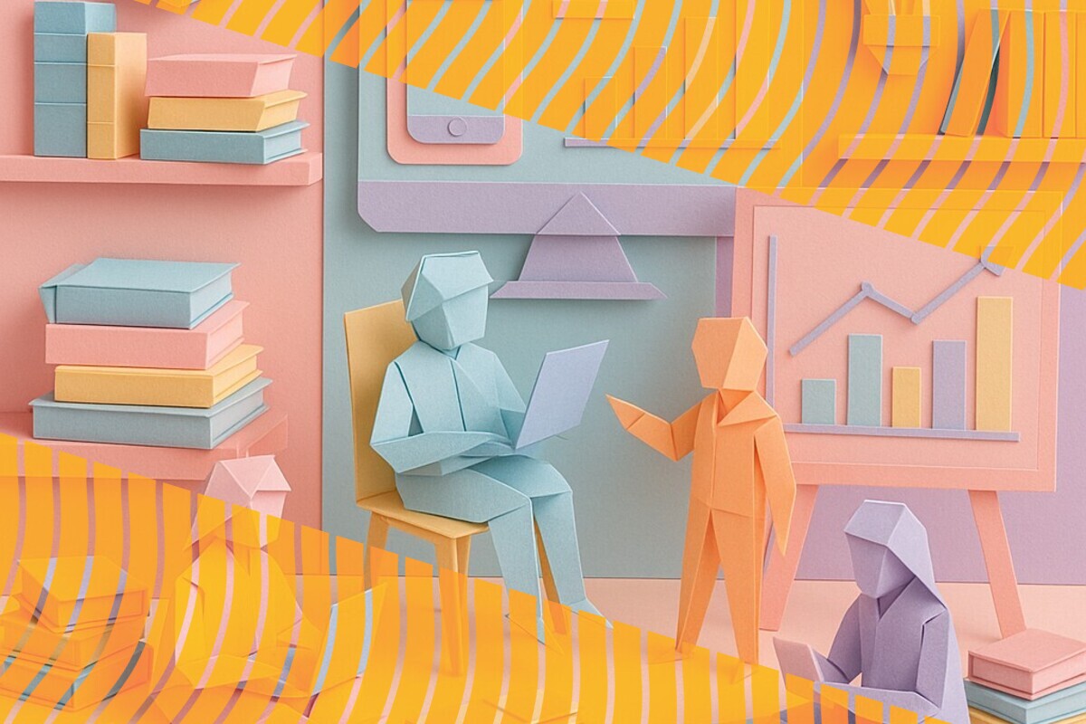 Abstract illustration representing international students navigating apps, information access, and digital onboarding in higher education