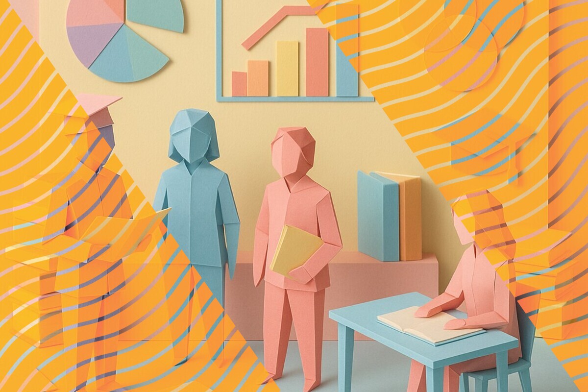 Abstract illustration representing student belonging as a phased journey through safety, recognition, connection, and transition