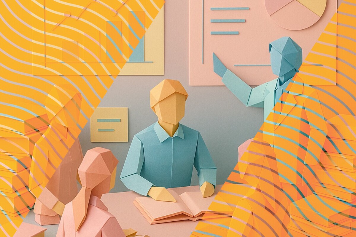 Abstract illustration representing student members, accreditation panels, and evidence-led quality assurance in higher education