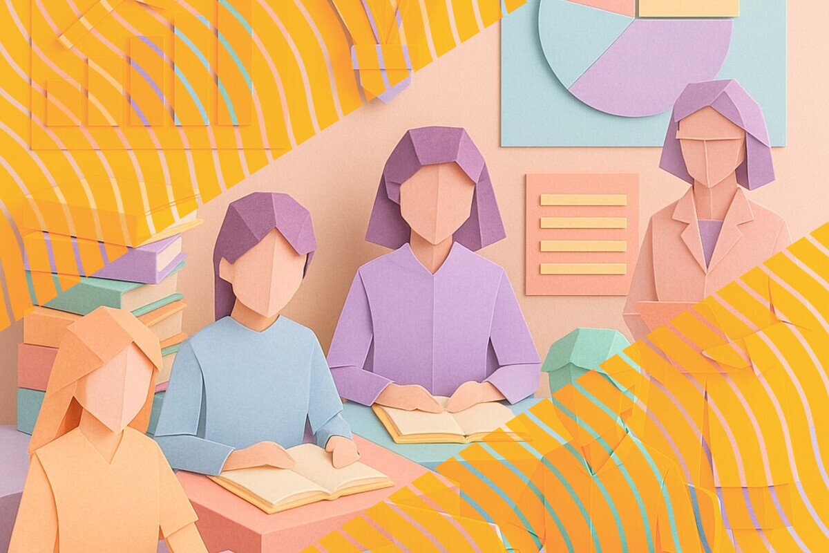 Abstract illustration comparing AI-generated feedback and teacher judgement in higher education