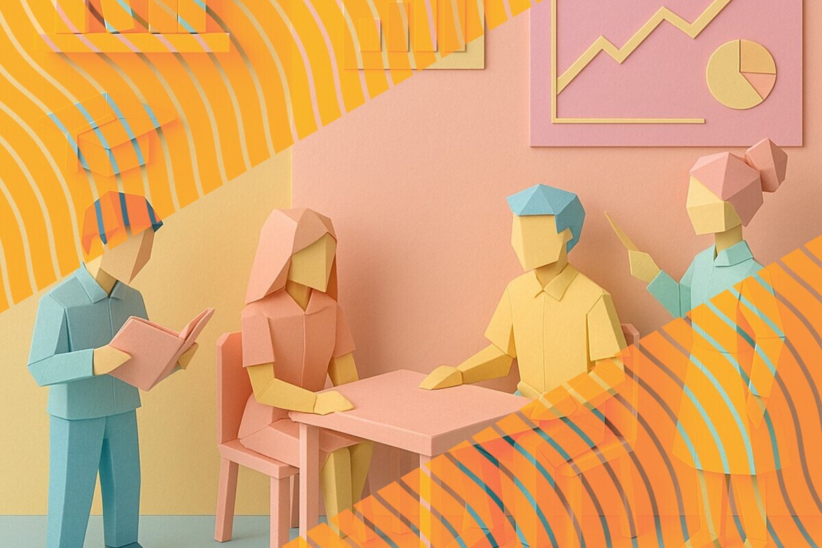 Abstract illustration of student-centred teaching, campus community, and future alumni engagement in higher education