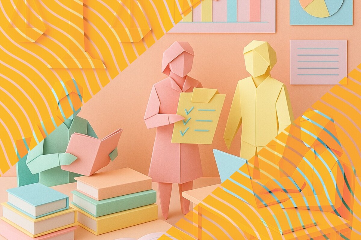 Abstract illustration representing fair student evaluation systems, governance, and trust in higher education
