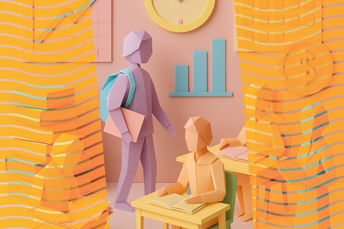 Abstract illustration representing timetables, deadlines, and time poverty for low-income students in higher education