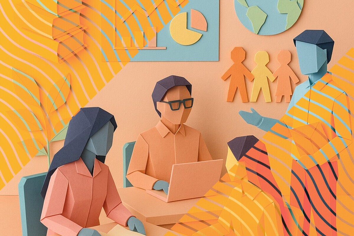 Abstract illustration representing international student wellbeing, community contact, and everyday campus belonging