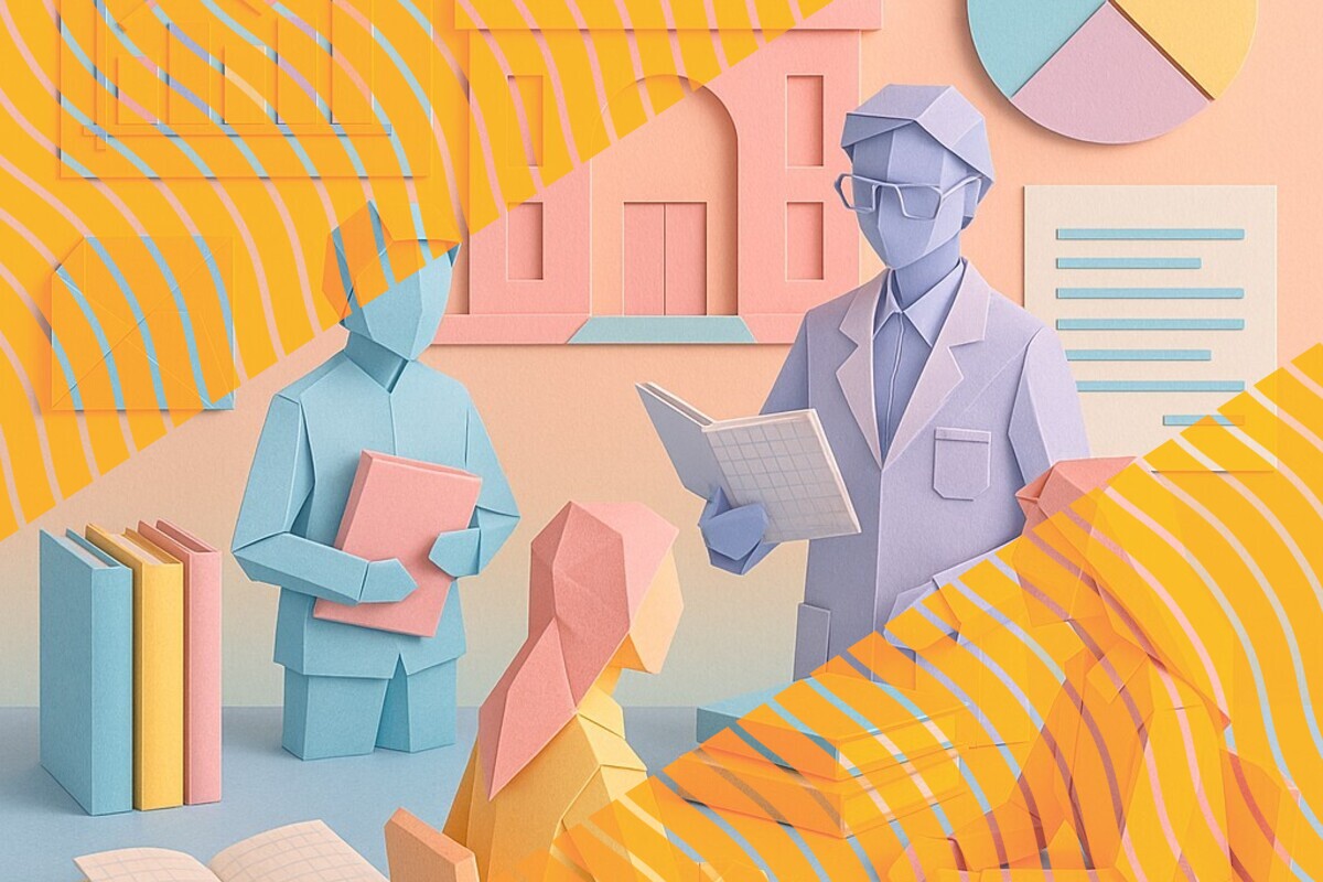 Abstract illustration representing unstructured student voice data, text analysis, and the student journey in higher education
