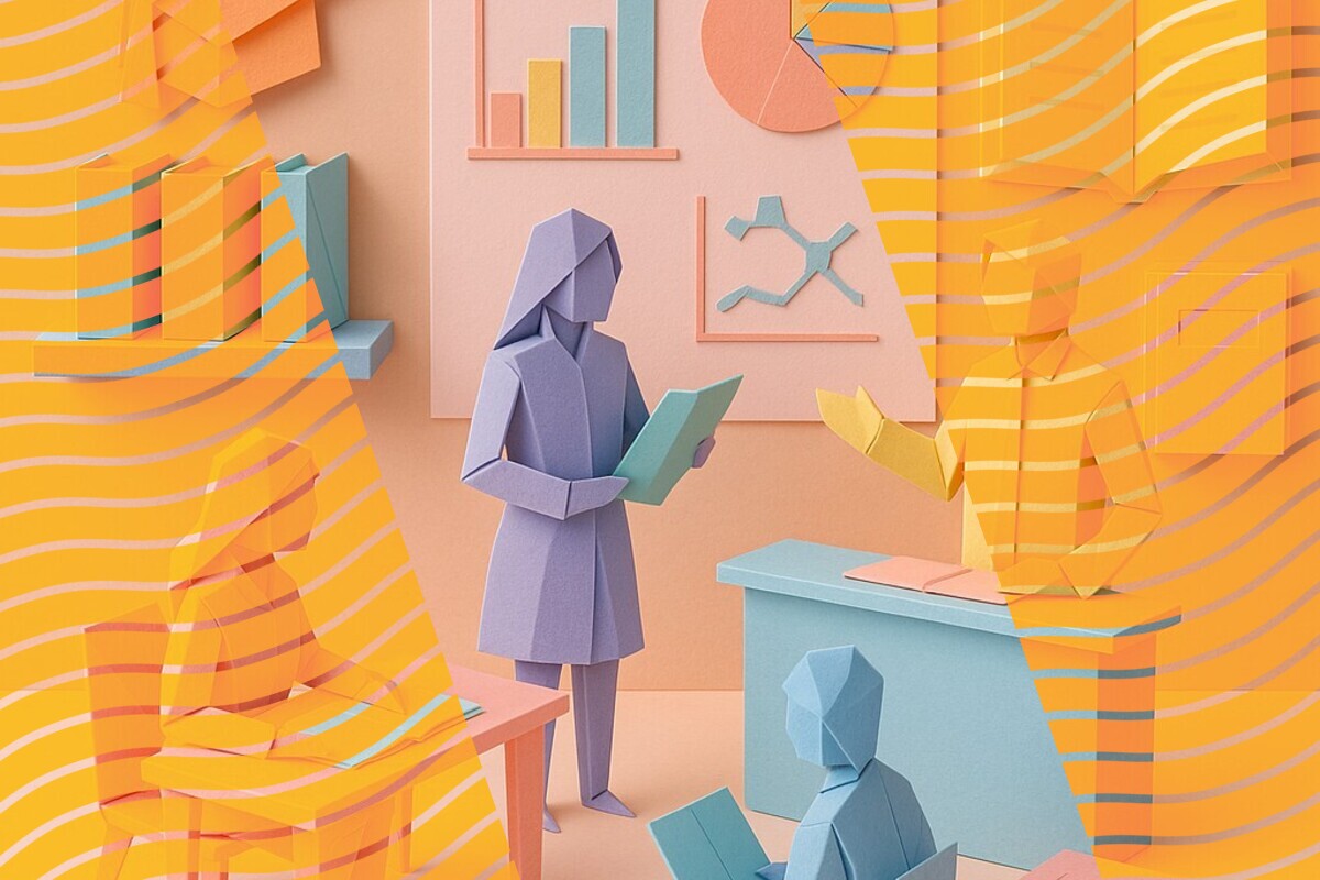 Abstract illustration representing student and lecturer perspectives on engagement in higher education