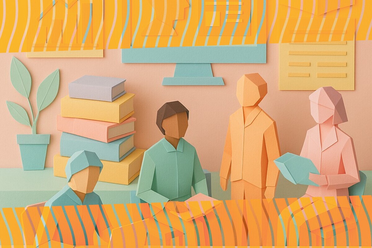 Abstract illustration representing students using a virtual learning environment with feedback loops and repeated attempts