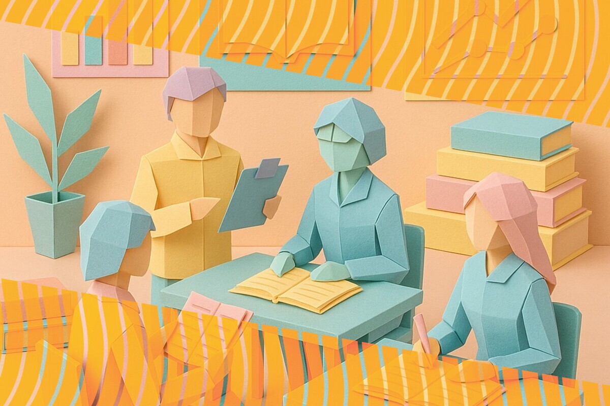 Abstract illustration representing student feedback literacy, reflective logs, and survey measurement in higher education