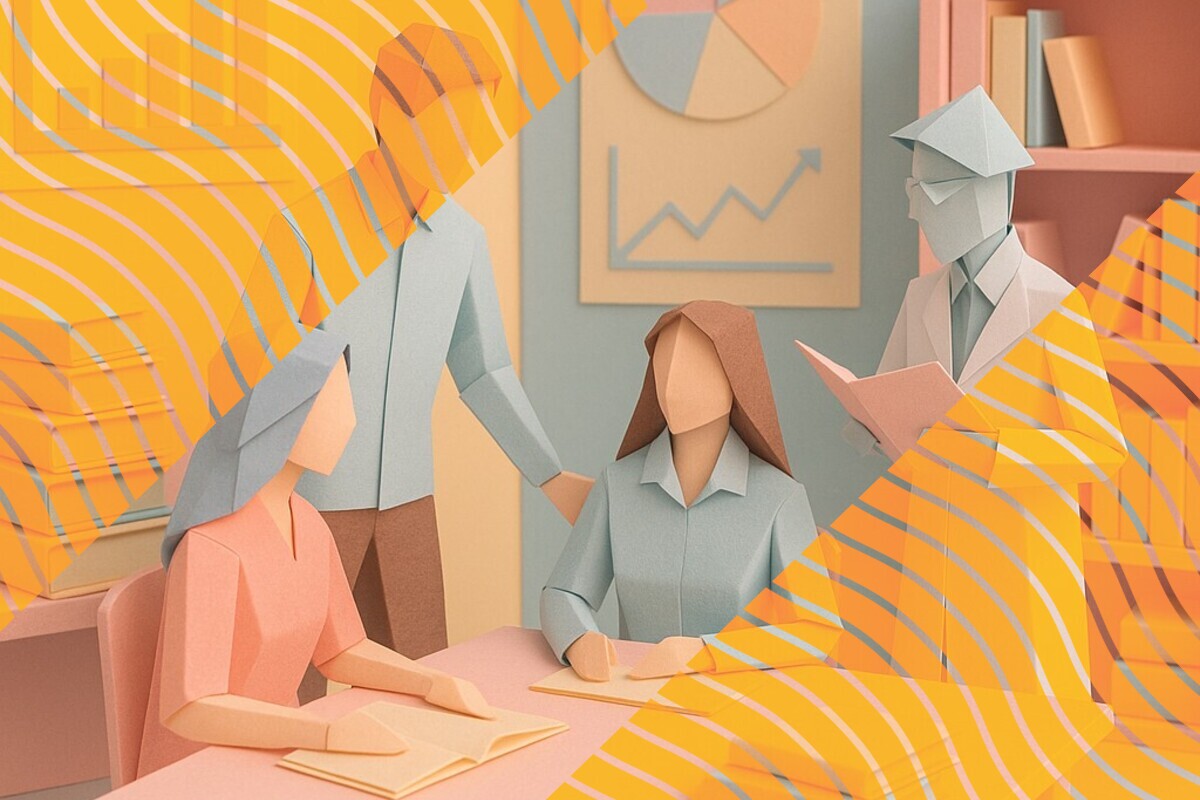Abstract illustration representing student-staff partnership, shared decision-making, and teaching quality in higher education