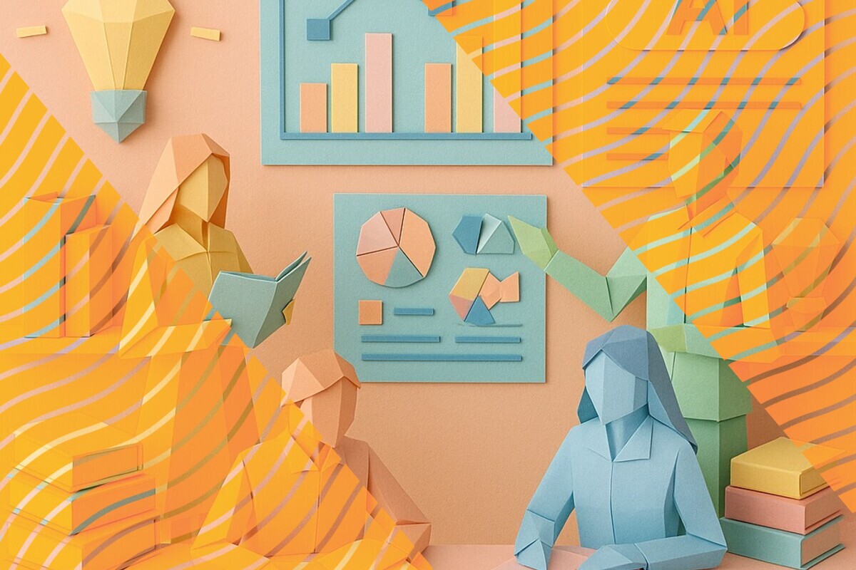 Abstract illustration representing university students using AI tools while retaining judgement and reflective control