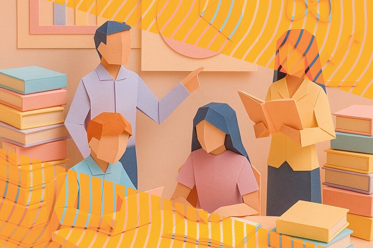 Abstract illustration representing student agency, reflective AI use, and survey design in higher education