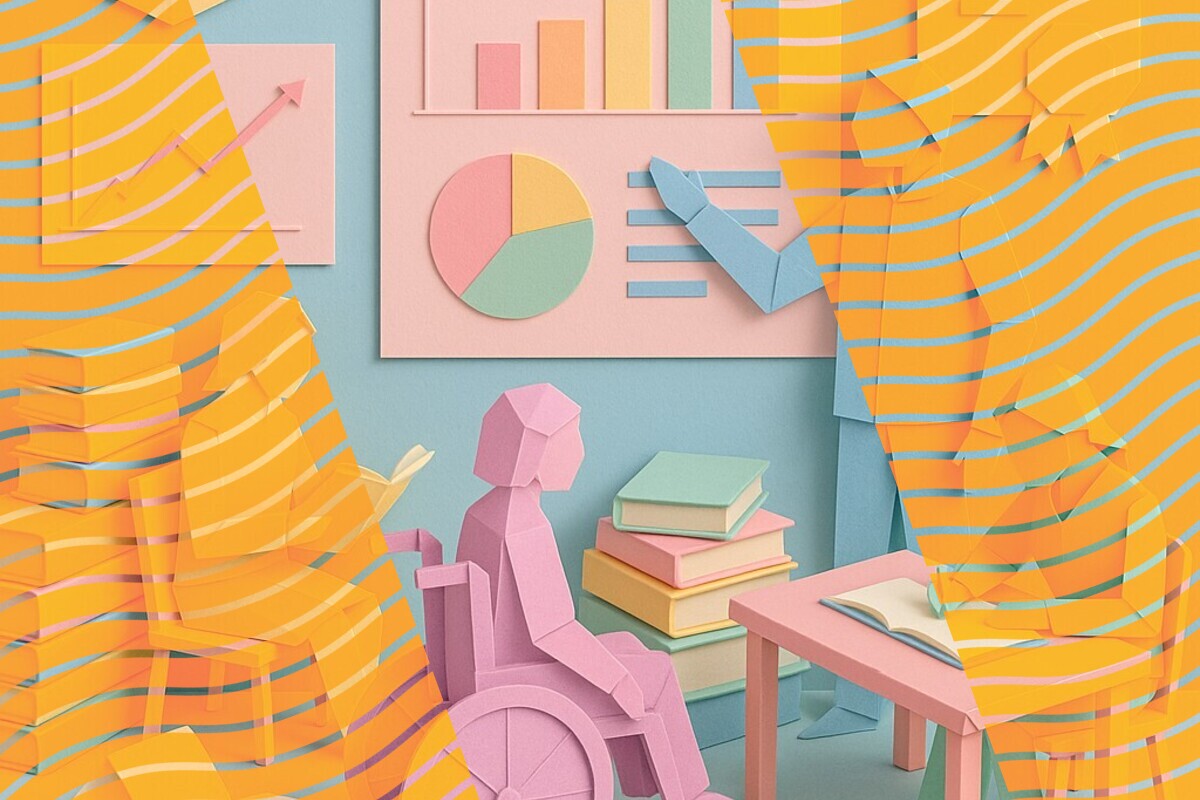 Abstract illustration representing disability, reasonable adjustments, and belonging in UK higher education