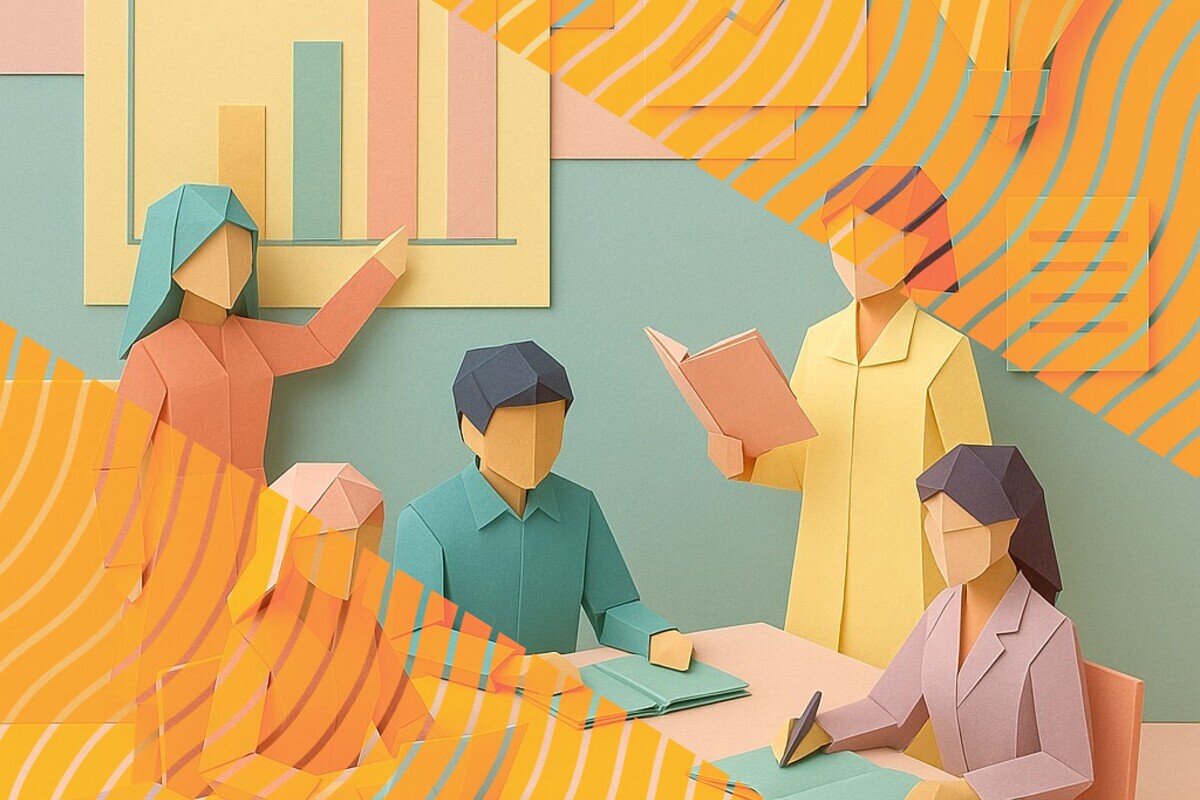 Abstract illustration representing student engagement, expressive voice, and staff-student interaction in higher education