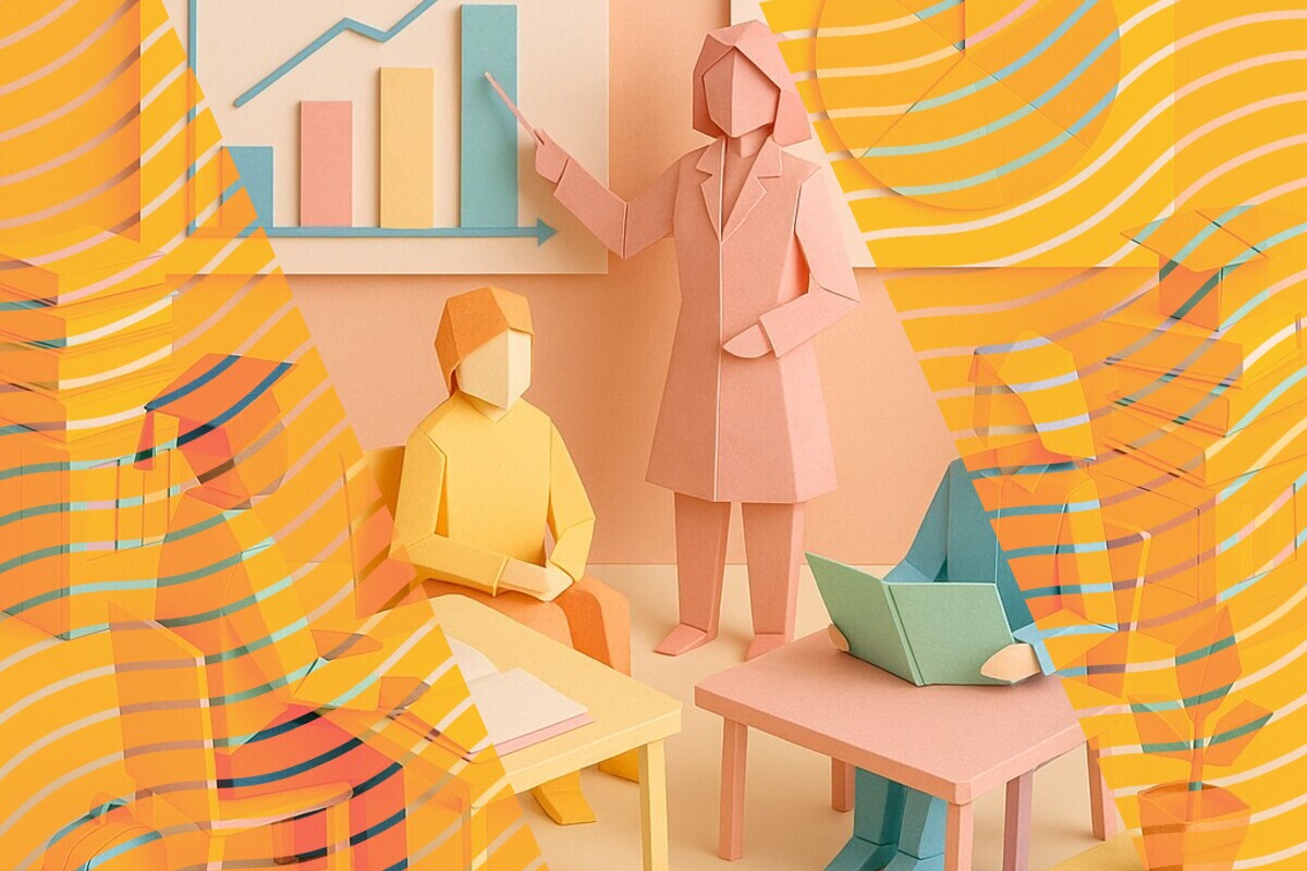 Abstract illustration of university students weighing placements, professional networks, and career readiness