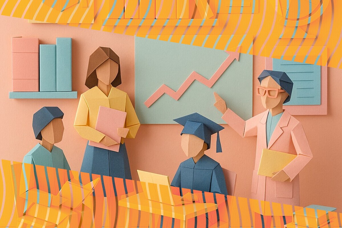 Abstract illustration representing displaced students navigating university access, belonging, and onward pathways