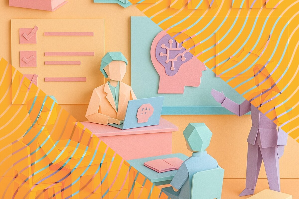 Abstract illustration representing AI-supported formative feedback, student perceptions, and assessment design in higher education