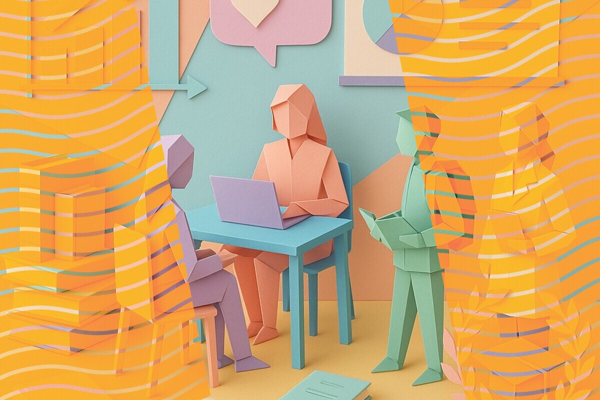Abstract illustration representing university social media, student belonging, and digital engagement