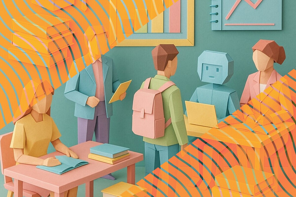 Abstract illustration representing students using AI in assessment, learner agency, and reflective judgement in higher education