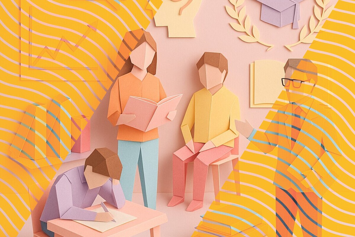 Abstract illustration representing students' transition to university, with social, academic, and emotional pressures unfolding at once