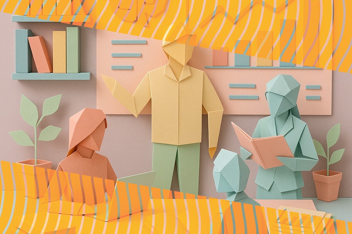 Abstract illustration representing university students' complex views on Generative AI, policy, and learning