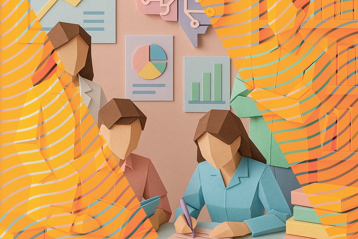 Abstract illustration representing university students, Generative AI, and the tension between learning agency and over-reliance