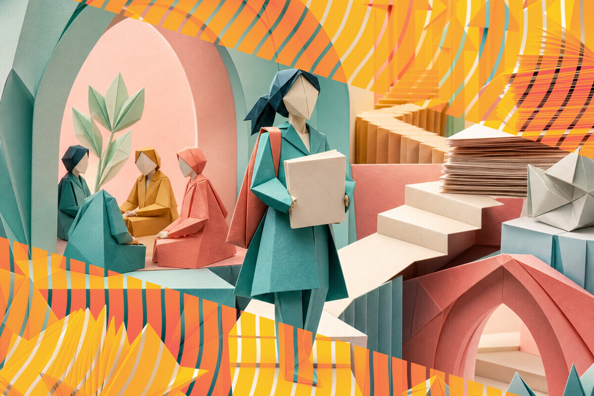 Abstract illustration representing doctoral belonging, competitive research culture, and international postgraduate support