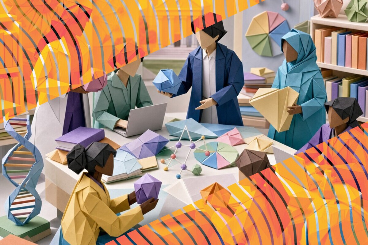 Abstract illustration representing inclusive STEM curricula, undercelebrated scholars, and student belonging in higher education