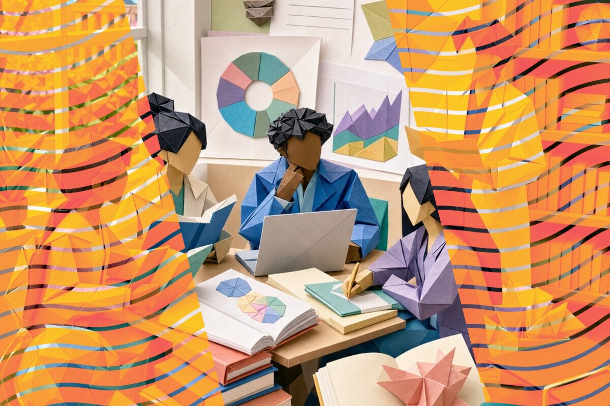 Abstract illustration representing student narratives, personal development, and learning gain in higher education