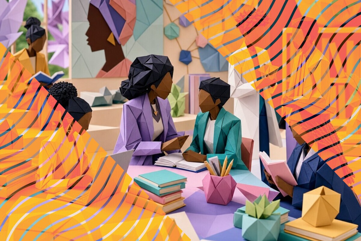 Abstract illustration representing culturally responsive mentoring, confidence, and belonging for Black students in UK higher education