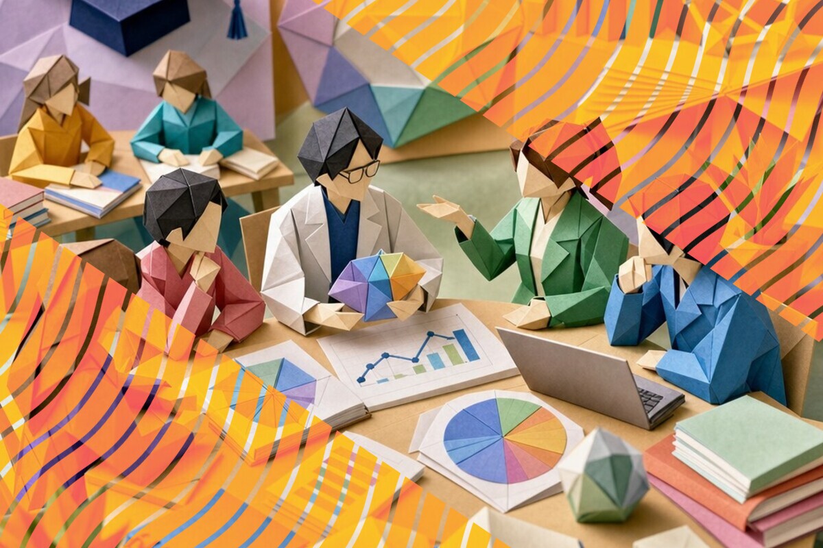 Abstract illustration representing student evaluation scores, open comments, and developmental discussion