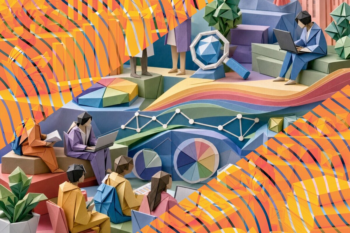 Abstract illustration representing student engagement surveys, progression evidence, and university retention interventions