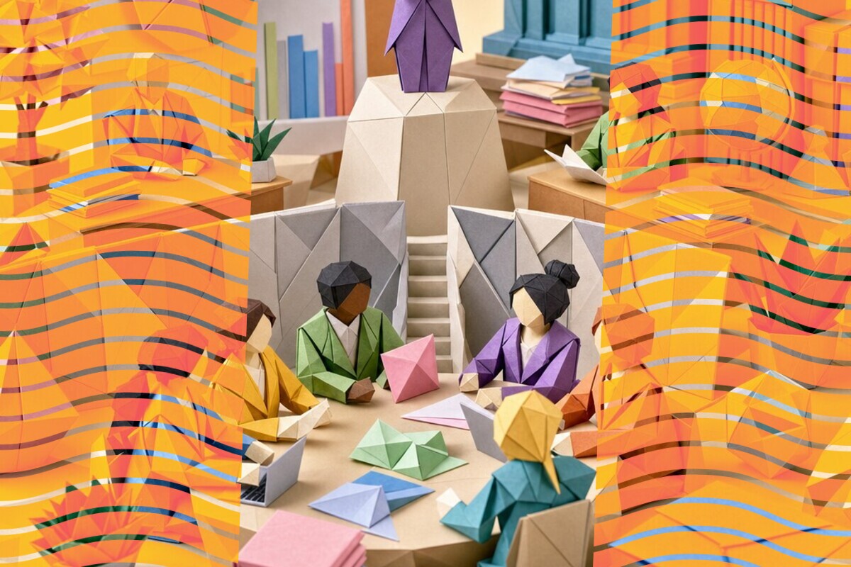 Abstract illustration representing hierarchy, shared power, and student-staff partnership in higher education