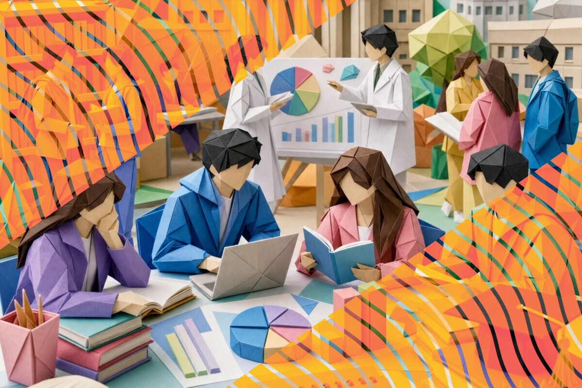 Abstract illustration representing student motivation, satisfaction, and the university academic environment