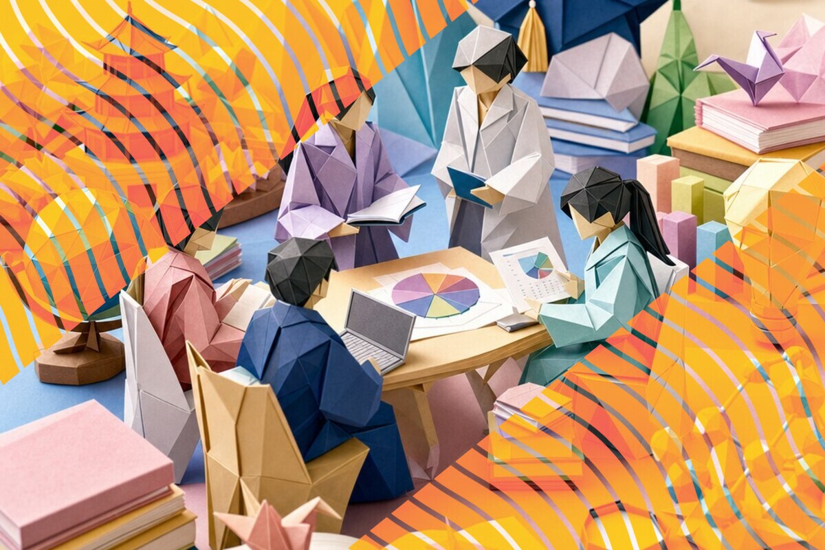 Illustration of doctoral researchers discussing project experience and the skills they feel they have developed