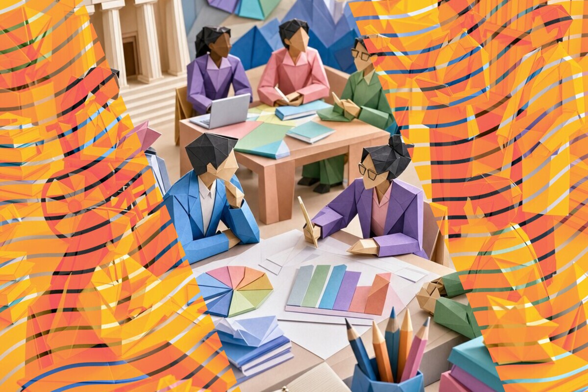 Illustration of students and university staff discussing access to study support