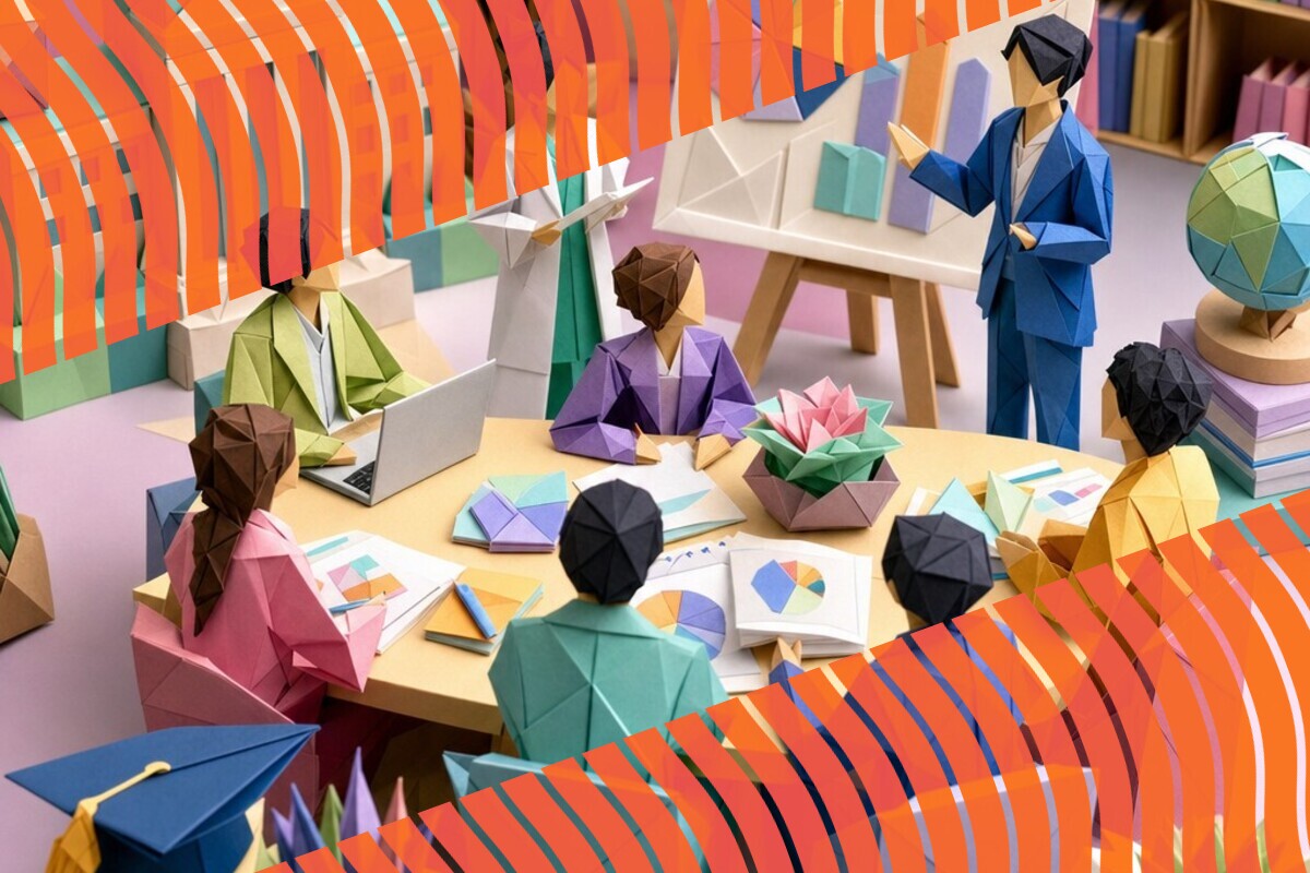 Illustration of students and staff reviewing assessment criteria and survey comments