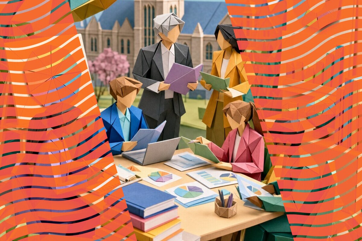 Illustration of a module team reviewing student comments and planning a response to the class